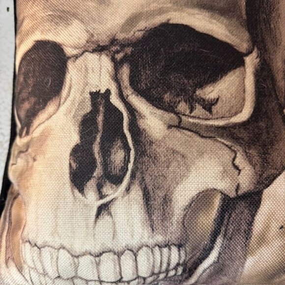 Skull Design Throw Pillow With Black & Beige Tones - Picture 2 of 4